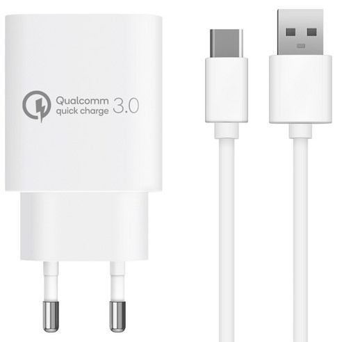 퀄컴 공식 QC3.0 인증 18W 고속충전기와 C타입 1.2m 케이블 세트. 갤럭시 퀵차지 완벽 지원, 일반 5W 대비 4배 빠른 충전 속도. - 1
