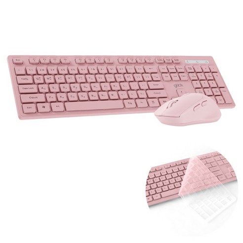 지클릭커 OFFICE PRO 인체공학 무소음 무선 키보드 + 마우스세트, WMK10, 핑크, 일반형
