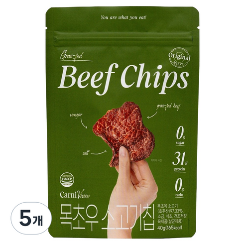 카니비비안 목초우 비프칩 오리지널, 40g, 5개