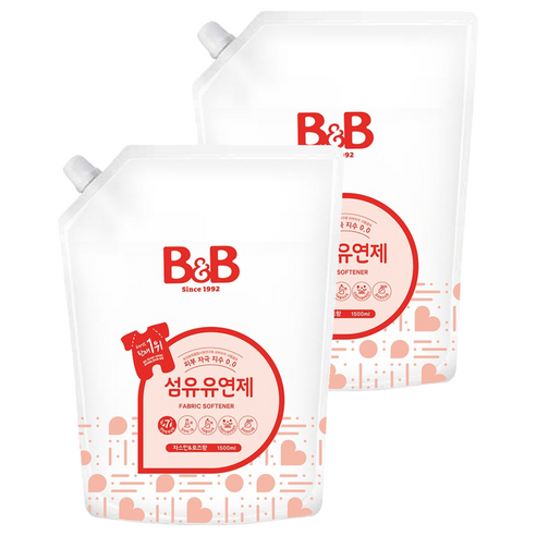 비앤비 비자극 유아 섬유유연제 자스민앤로즈향 리필형, 1.5L, 2개