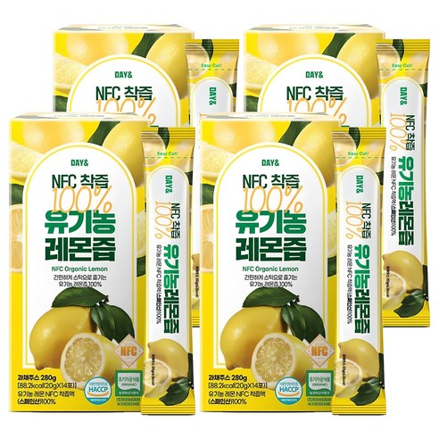 데이앤 NFC 100% 유기농 레몬즙, 280g, 4개