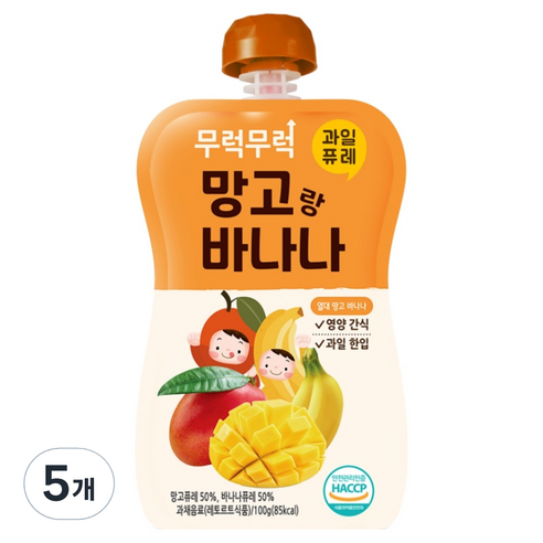 이유케어스 무럭무럭 과일퓨레 망고바나나, 망고 + 바나나, 5개, 100g