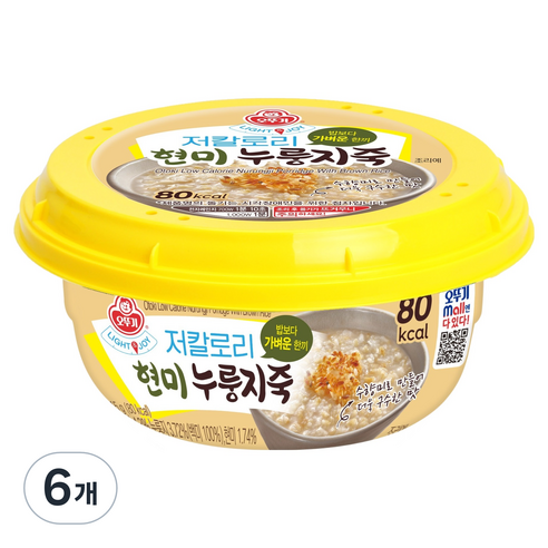 오뚜기 라이트 앤 조이 저칼로리 현미 누룽지죽, 215g, 6개