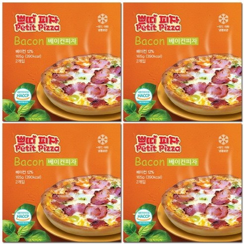 쁘띠피자 베이컨 4판 세트, 165g, 8개