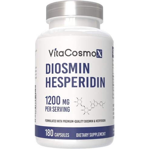 VitaCOS 코스moX Diosmin 헤스페리딘 1200mg 복합체, 180캡슐, 시트러스 바이오플라보노이드 풍부한 과일 추출물, 100% 채식주의자, GMO 프리 및 글루텐