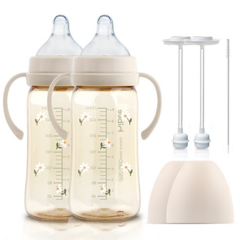 하이비 PPSU 에잇벤트 배앓이방지 젖병 데이지 270ml 트윈팩+핸들2p+추타입2p or 간편타입2p 몽글 3초젖병, M(3개월이상), 추 타입2p/데이지 샌드, 1개, 270ml