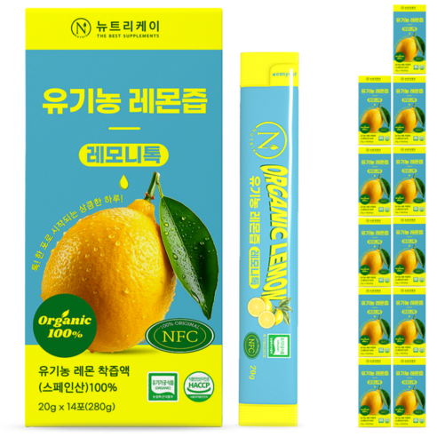 뉴트리케이 유기농 레몬즙 원액 NFC 100 스틱 레모니톡, 12박스, 280g