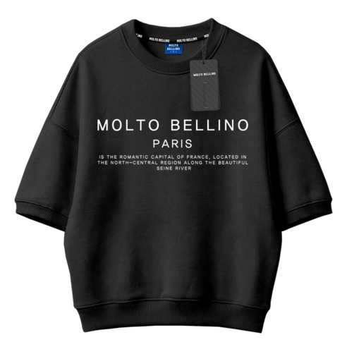 몰토벨리노 MOLTOBELLINO 파리 커플 오버핏 세미크롭 반팔 맨투맨 티셔츠
