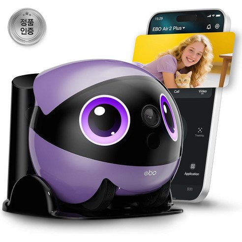 에나봇 EBO AIR 2 PLUS AI 로봇 귀여운 집지킴이 홈캠 ChatGPT로 대화 펫 모니터링 원격 CCTV 반려견 펫캠, Puple