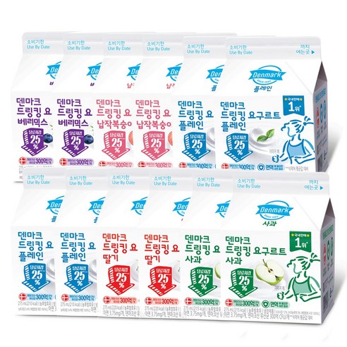 덴마크 드링킹요구르트 6종 275mLx12팩(6종류별x2팩) 냉장무배