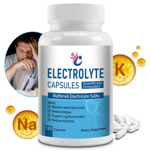 전해질 캡슐 - 나트륨 500mg, 칼륨 100mg - 인지기능 지원, 전해질 밸런스 유지, 운동 및 일일 수분 공급 지원, 2개, 60회분