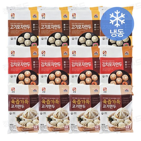 사조오양 포자만두 12봉 (육즙만두4봉+고기만두4봉+김치만두4봉), 2.16kg, 1세트