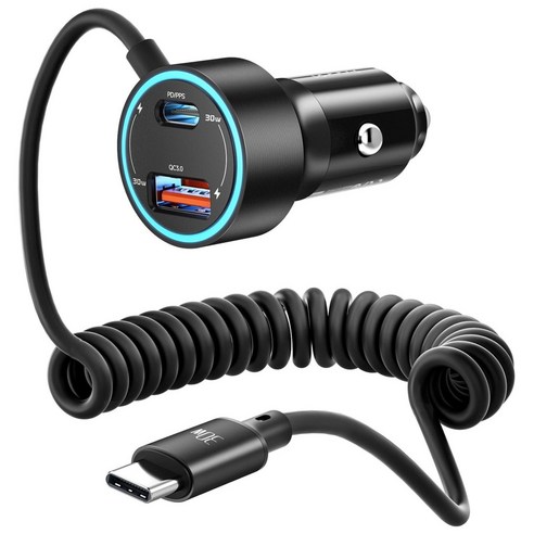 Toocki 60W PD3.0+QC3.0+Type-C 3 in 1 반투명 고속 차량용 충전기, 나이트 블랙, TQ-CC26A