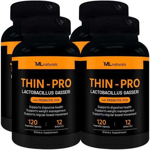 [미국번개배송] 신제품 착한명품 마이라이프 내추럴스 Thin-Pro 유산균 120억 CFU 락토바실러스 가세리 + FOS, 4개, 120정