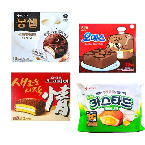 대박과자/대박쿠폰/몽쉘/오예스/초코파이/카스타드/총 4개/파이모음/간식/학교/유치원/사물실/방과후교실/병원/출출할때, 4개