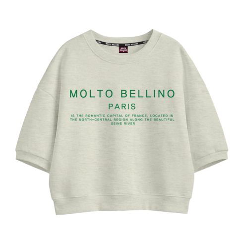 몰토벨리노 MOLTOBELLINO 파리 커플 오버핏 세미크롭 반팔 맨투맨 티셔츠