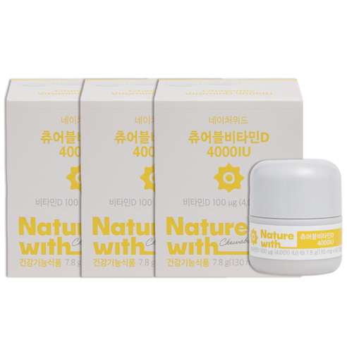 네이처위드 츄어블 비타민D 4000 IU 식약청인증 식물성 연질 캡슐 파인애플맛 6개월분, 3개, 60정