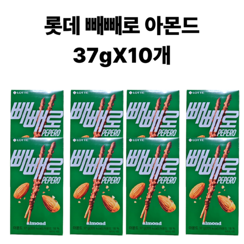 롯데 빼빼로 아몬드 초코 스틱 과자, 37g, 10개