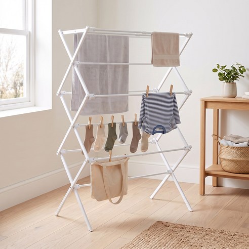 ZOES HOMEWARE 접이식 빨래건조대 튼튼한 신축형 공간활용 세탁건조대, 화이트