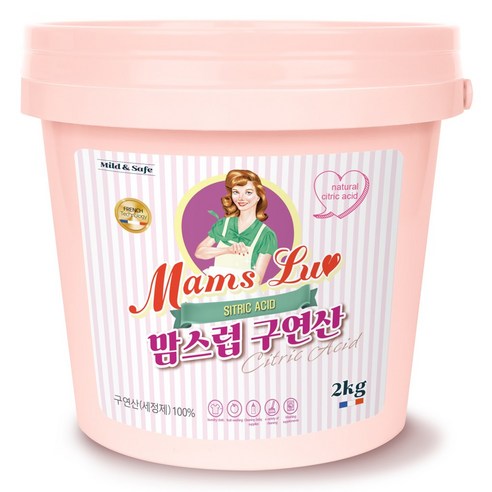 맘스럽 구연산 버킷 2kg 1등급 100%식품첨가물등급 프리미엄 무수구연산 세정제 찌든때 청소 다목적용 가루세제