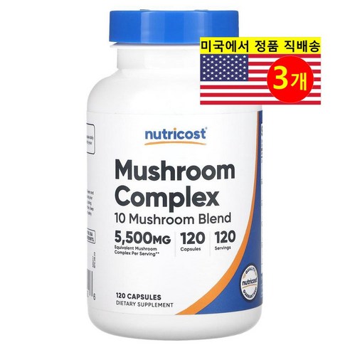 Nutricost 버섯 추출 복합 5500mg Mushroom Complex, 3개, 120정