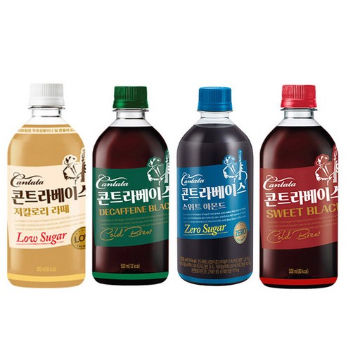 칸타타 콘트라베이스 4종 디카페인블랙3 아몬드3 스위트블랙3 저칼로리라떼3 500ml, 12개, 500ml