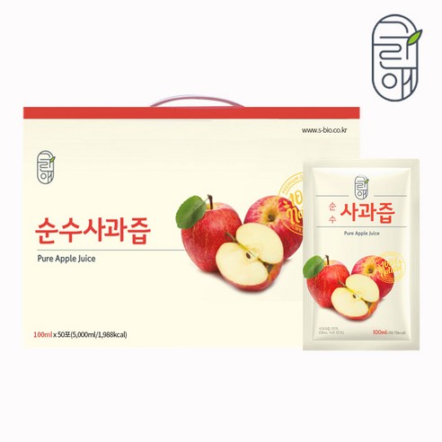 그린애 순수사과즙 100ml 50팩 1박스 NFC착즙주스, 5L, 1개
