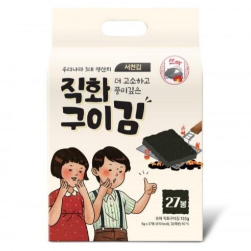 [재구매1위] 뜨아 숯불향가득 직화구이김 김선물세트 5g 27개입, 135g, 4세트