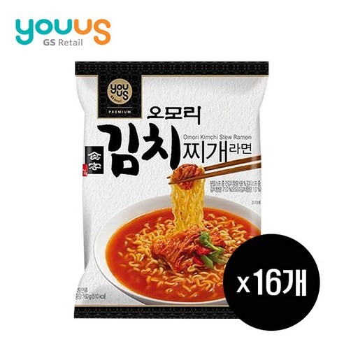 GS 유어스 오모리 김치찌개 봉지라면 160g 16개
