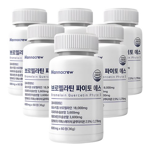 매나크루 브로멜라인 퀘르세틴 고함량 파인애플 효소, 6개, 60정