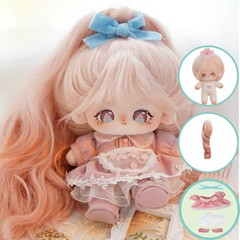 티니숲속 20cm 솜인형 루루 뼈깅 가발 의상 세트, 1개, 루루+가발+에이프런 원피스세트, 20cm