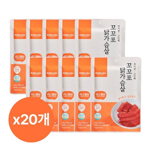 델리텐더 꼬꼬포 닭가슴살 육포 부드러운 고단백 저지방 다이어트 간식 30g 허니버터맛, 20개, 30g