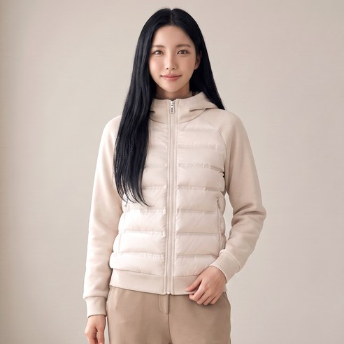 여성 하이브리드 후드 경량패딩 집업 점퍼