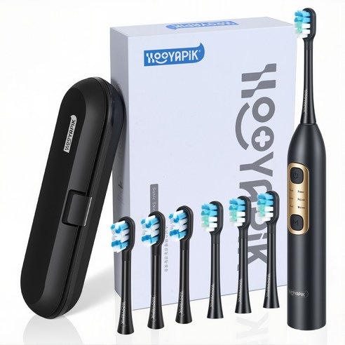 Hooyapik 음파 진동 전동칫솔 스마트 음파 전동칫솔 전동칫솔 리필브러쉬 6 개+여행가방