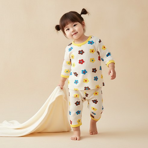 몽실이 패턴 골지 순면 칠부실내복 봄 여름 무형광