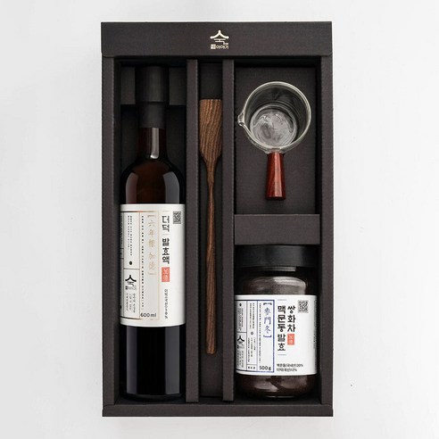 [숙이의뿌리효소이야기] [선물세트 8호] 더덕 발효액+맥문동더덕 발효 쌍화차+유리컵+우드스푼
