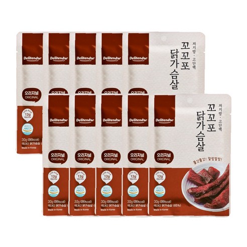 델리텐더 꼬꼬포 닭가슴살 육포 부드러운 고단백 저지방 다이어트 간식 30g 오리지널맛, 30g, 10개