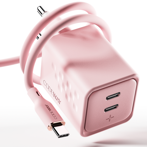 코드웨이 50W 초 고속 충전기 + 100W C to C 타입 초고속 충전 케이블 2M, 멜로우 핑크, 1세트