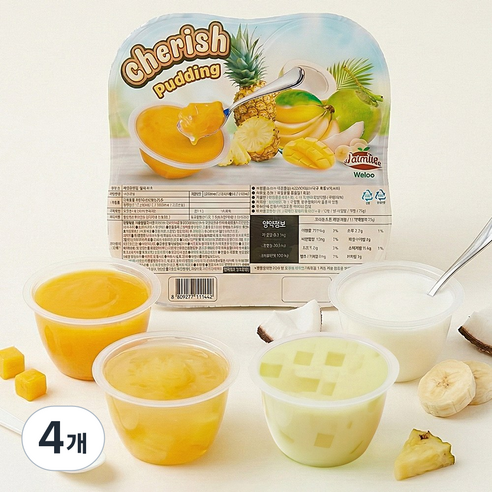 체리쉬 믹스 푸딩 젤리 과일맛 ( 망고, 바나나, 파인애플, 코코넛 ) 4종, 4개, 320g