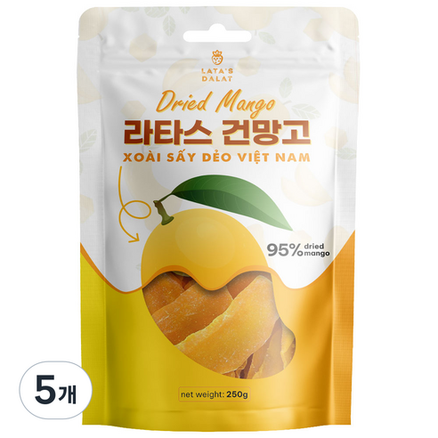 베트남 라타스 건망고 망고햠량 95% 다양한 용량, 250g, 5개
