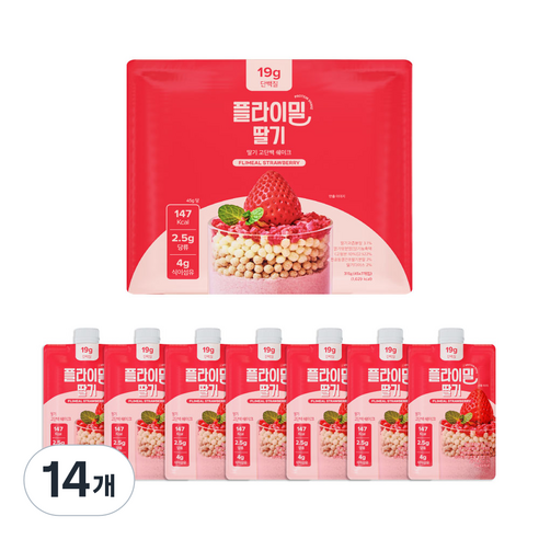 플라이밀 단백질 쉐이크 딸기맛 파우치, 45g, 14개