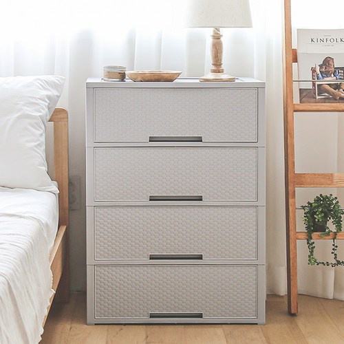 코멧 라탄 서랍장 와이드 600, 그레이, 4단