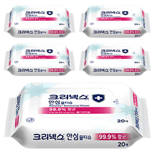 크리넥스 안심 물티슈 휴대형, 20매, 5개