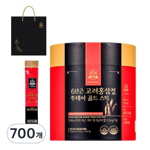 고려홍삼중앙회 6년근 고려홍삼정 투데이 골드 스틱+ 쇼핑백, 10ml, 700개
