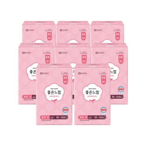 좋은느낌 에어핏 쿠션 울트라 슬림 생리대 날개형 36개입X 8팩 0906724, 중형, 36개입, 8개