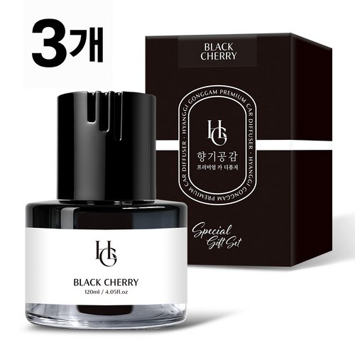 향기공감 프리미엄 카 디퓨저 120ml, 블랙체리, 3개