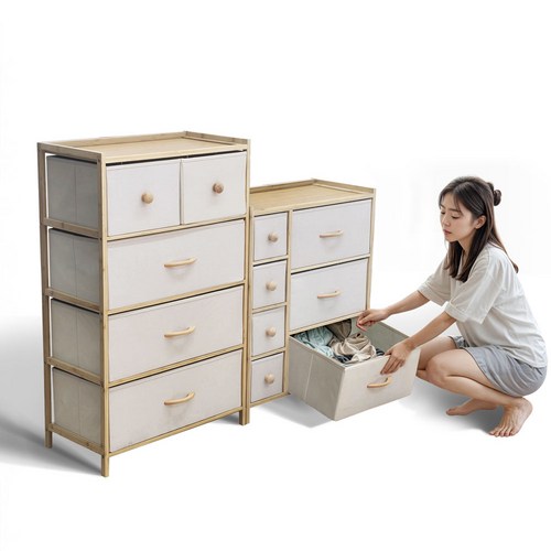 쿠스쿠스 원목 서랍장 3단 4단 수납장 침대 협탁 패브릭 정리함, 원목서랍장 3단, 1개