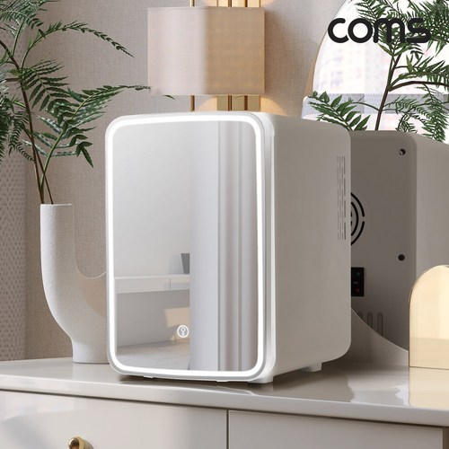 컴스 LED 거울 미니 화장품 냉온장고, 10L, 화이트
