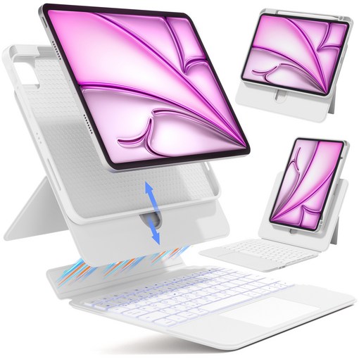AITEWO 아이패드 매직키보드 케이스 펜슬 수납 360도회전 분리형 맥세이프 세로 가로 트랙패드 에어7654321세대 프로 1110.91312.9인치, 아이패드 11세대 11인치  10세대 10.9인치, 화이트, 1개