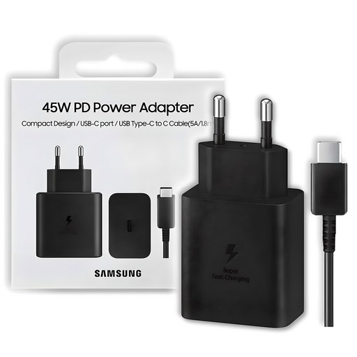 삼성전자 45W PD 초고속 충전기 절전형 USB C to C 케이블 1.8m 세트 완벽 패키지